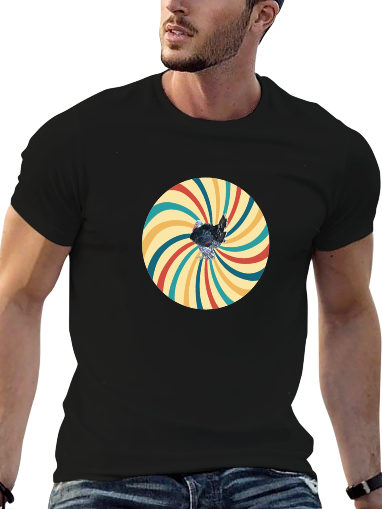 Retro Turkey Graphic T-Shirt - Black