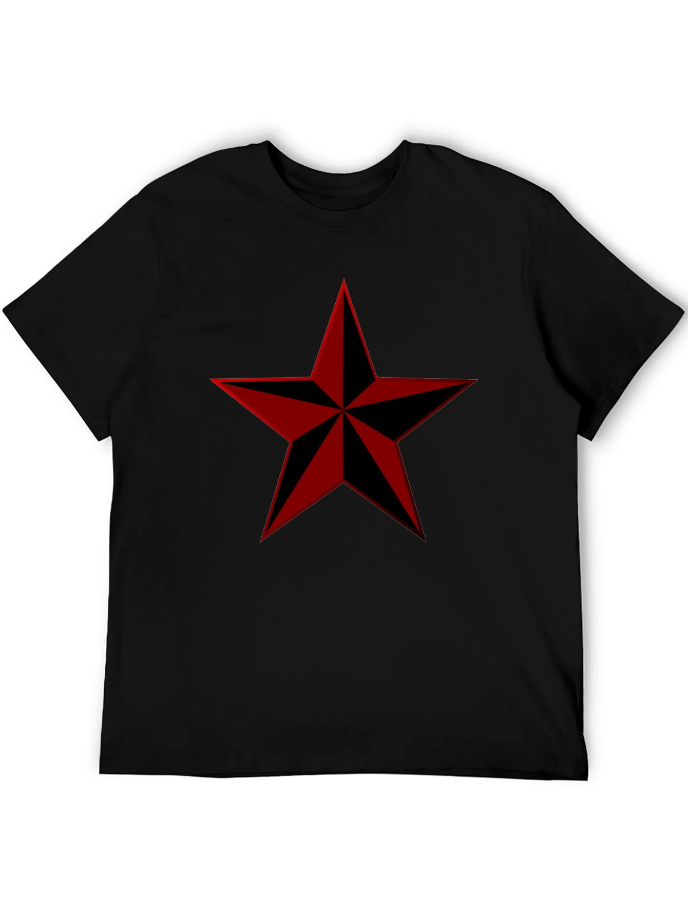 Red Nautical Star Graphic Print Black T-Shirt