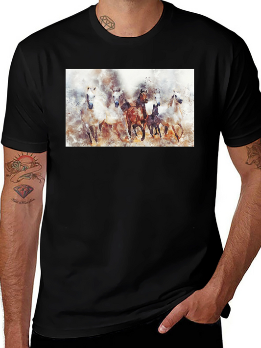 Watercolor Horses Graphic Black T-Shirt