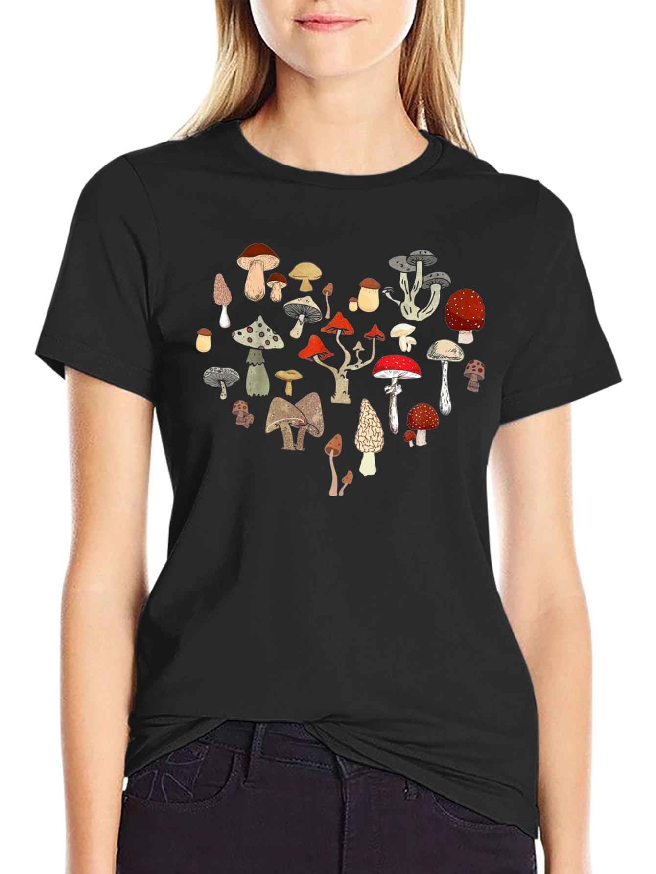 Mushroom Heart Graphic Tee - Unisex Black T-Shirt