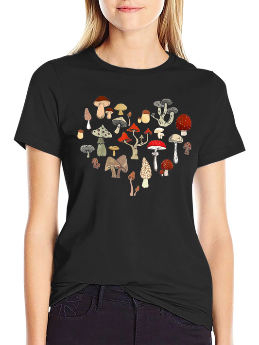 Mushroom Heart Graphic Tee - Unisex Black T-Shirt