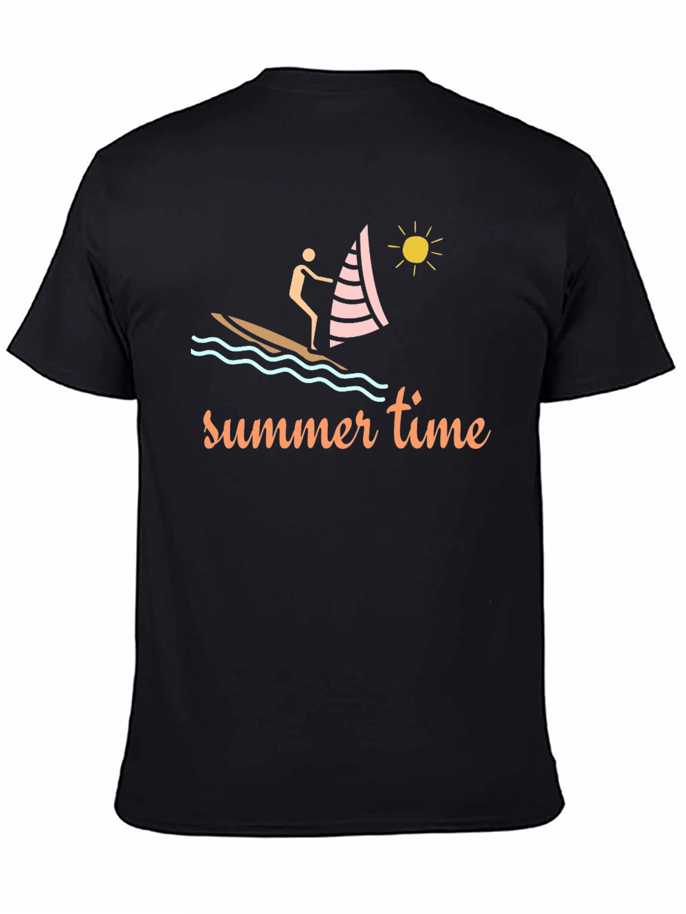 Summer Time Black T-Shirt with Sailboat Design