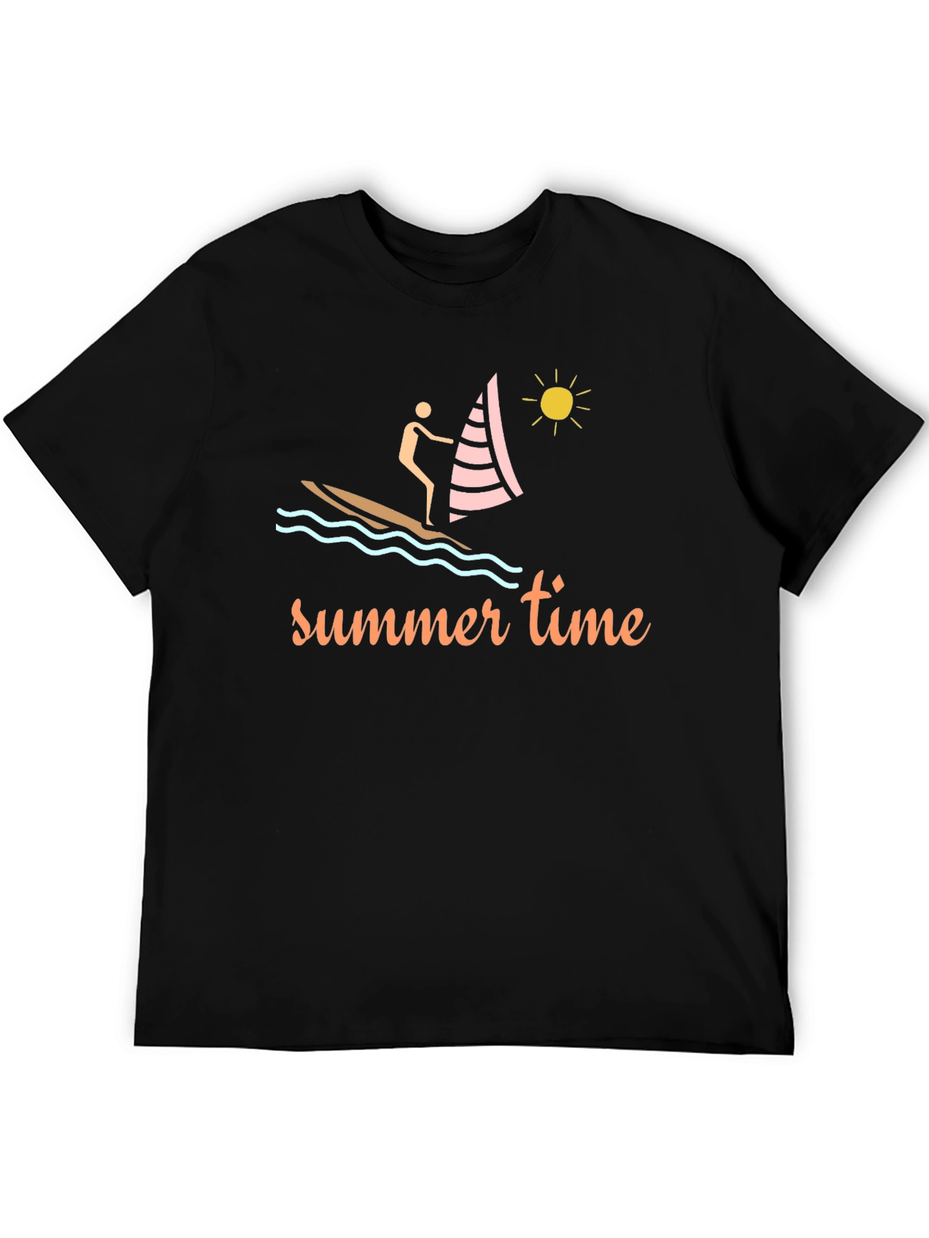 Summer Time Black T-Shirt with Sailboat Design