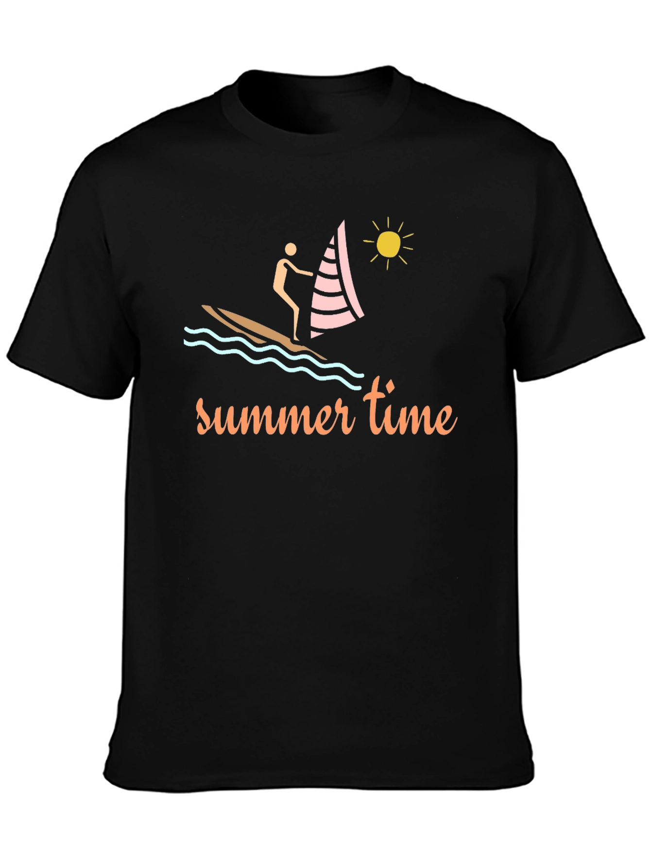 Summer Time Black T-Shirt with Sailboat Design