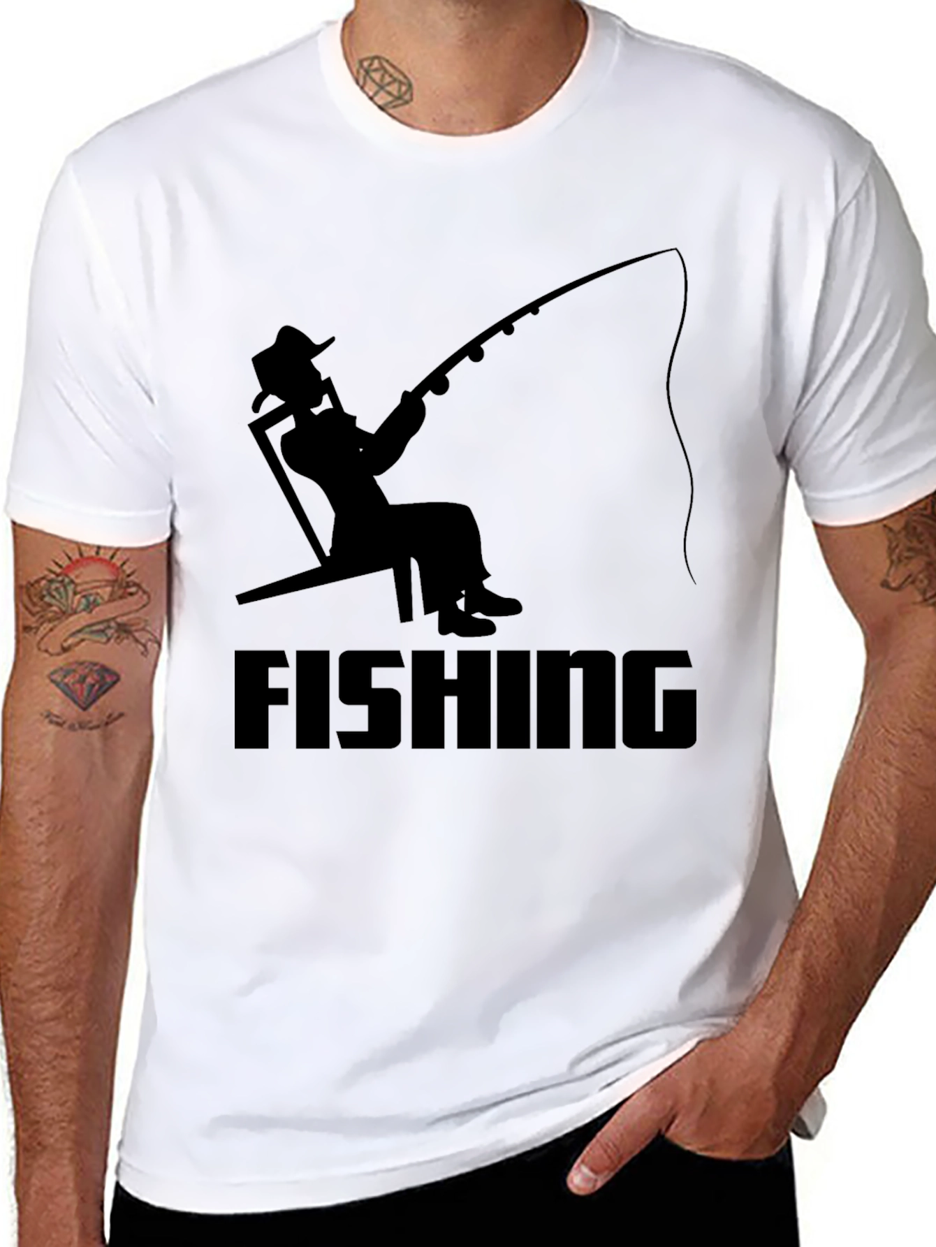 Fishing Silhouette Graphic T-Shirt - Black