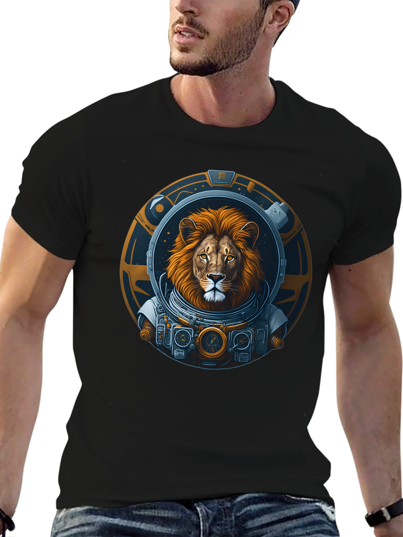 Lion Astronaut Graphic T-Shirt - Unique Space Design