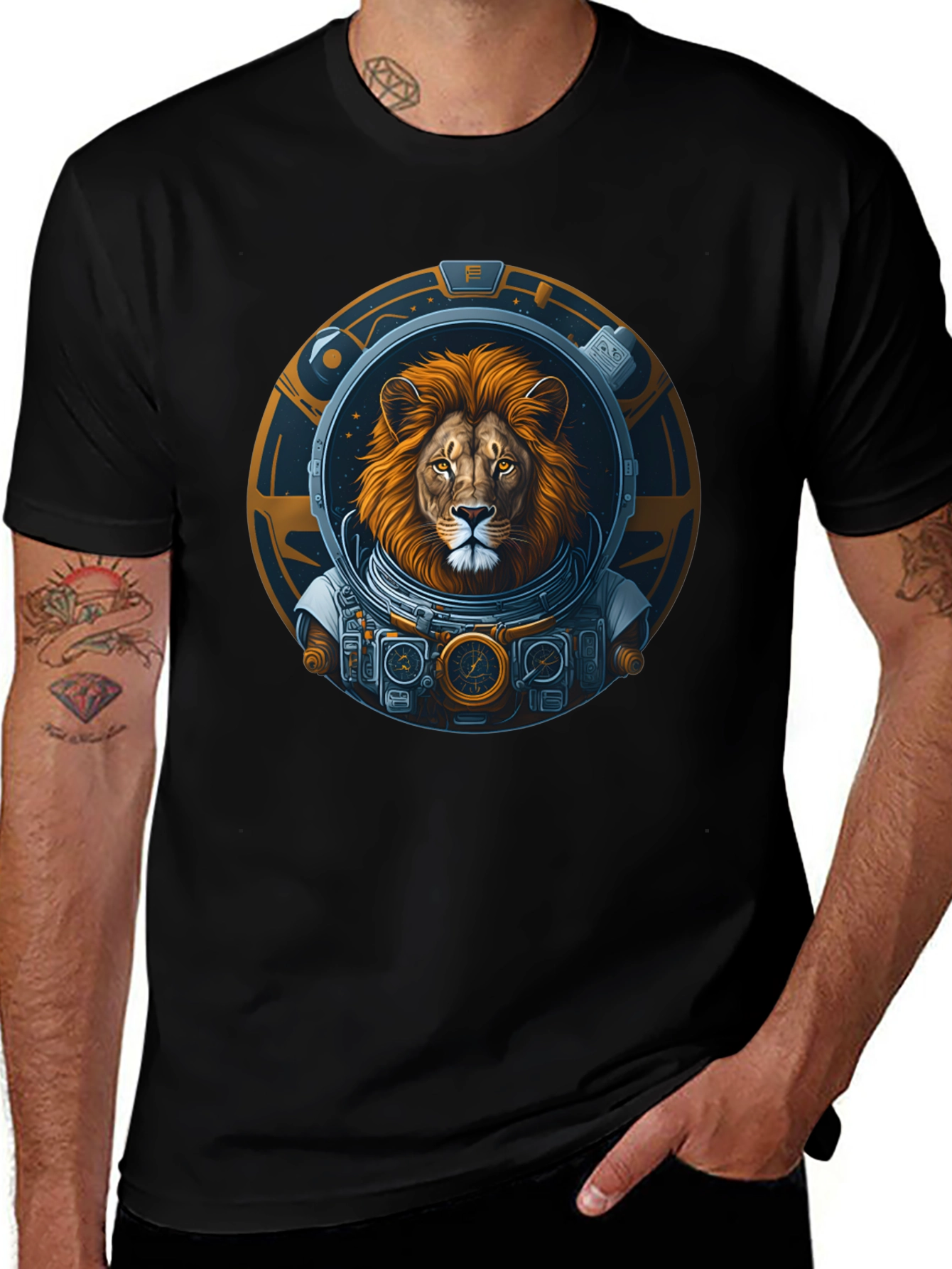 Lion Astronaut Graphic T-Shirt - Unique Space Design