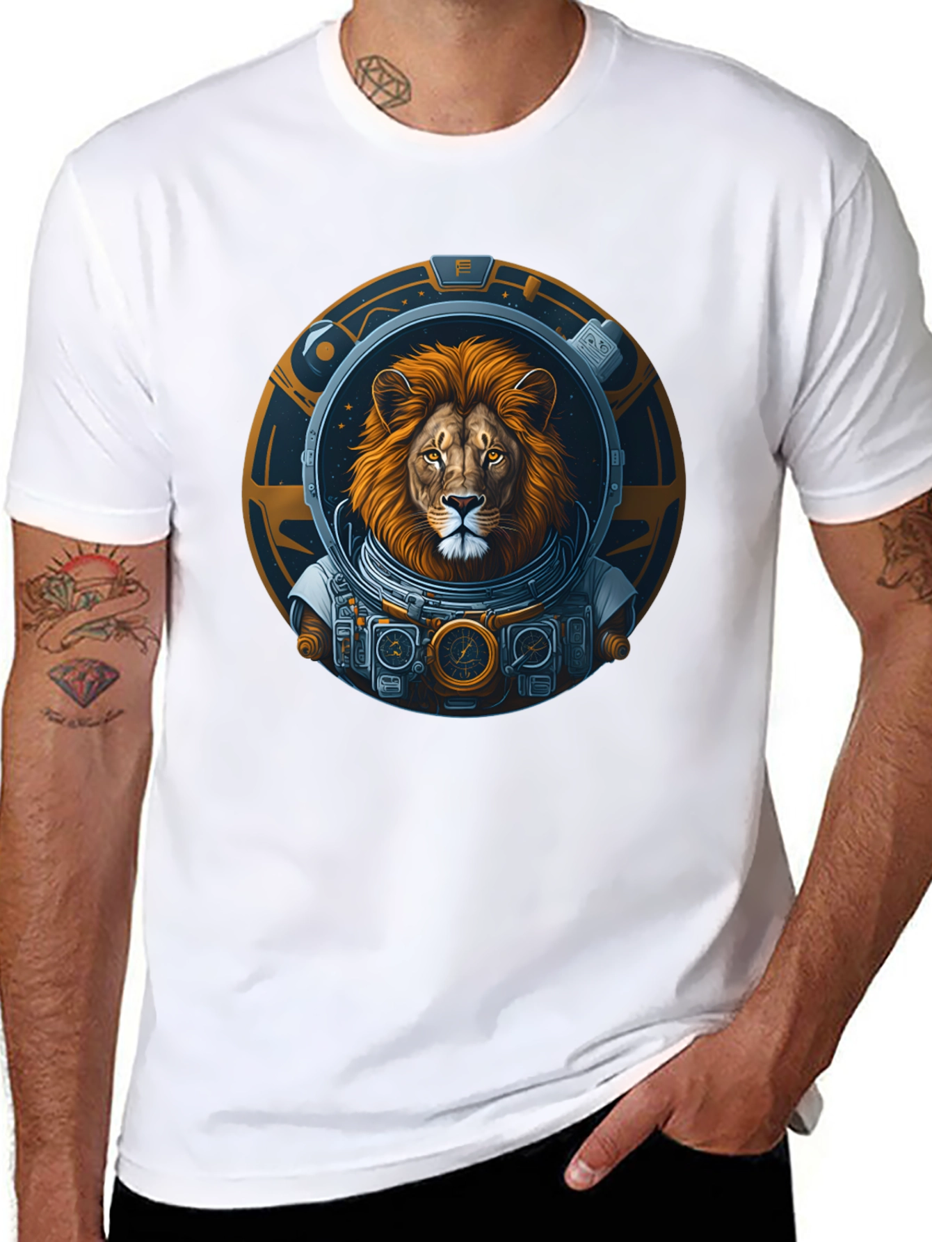 Lion Astronaut Graphic T-Shirt - Unique Space Design