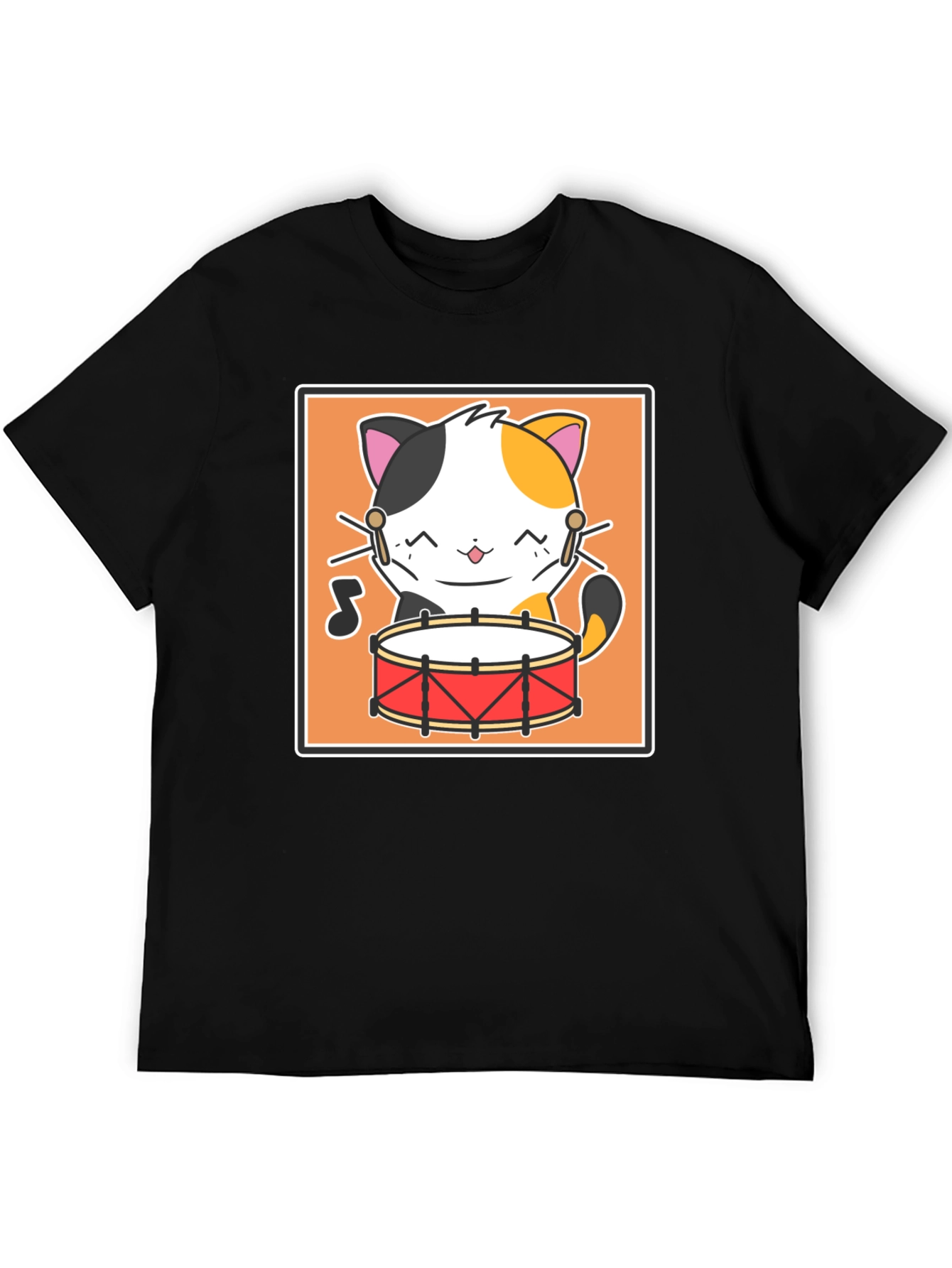 Cat Drummer Black T-Shirt - Music Lover Tee