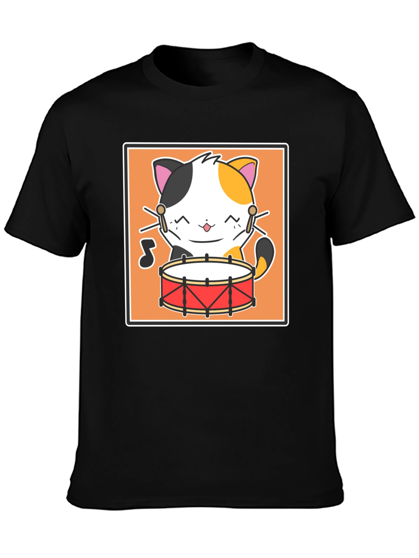 Cat Drummer Black T-Shirt - Music Lover Tee