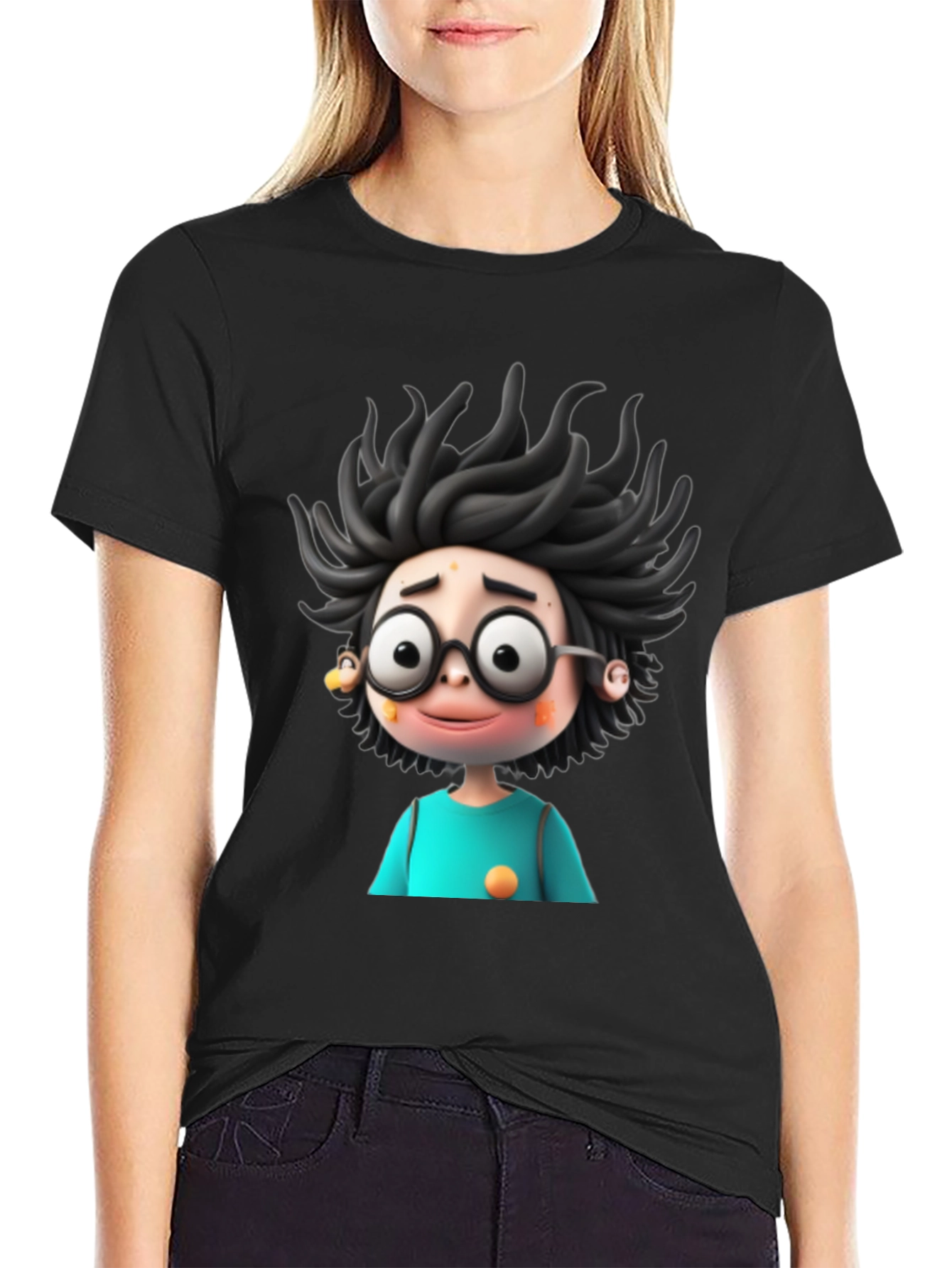 Cartoon Character Graphic Black T-Shirt