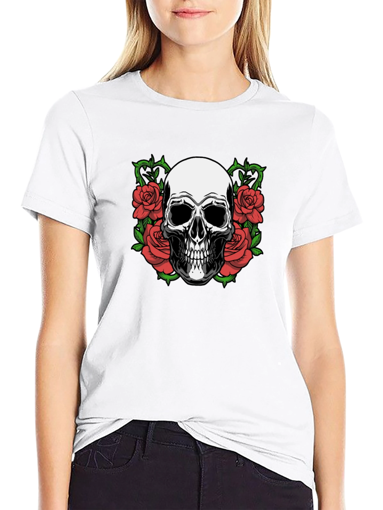 Skull & Roses Graphic Tee - Gothic Style