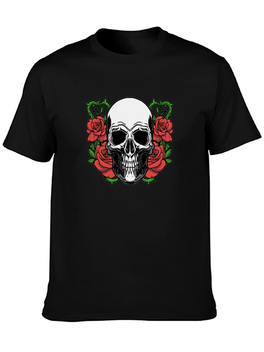 Skull & Roses Graphic Tee - Gothic Style