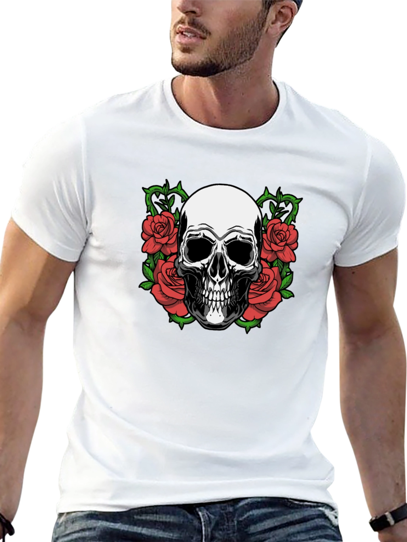 Skull & Roses Graphic Tee - Gothic Style