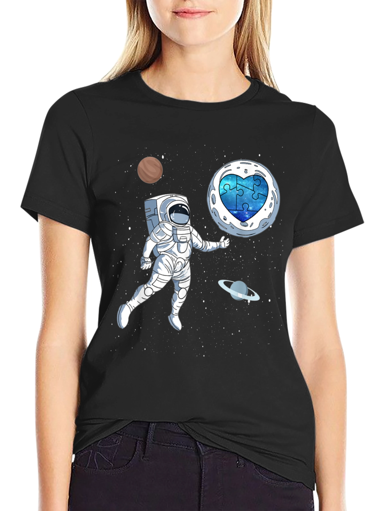 Astronaut Autism Awareness T-Shirt Space Puzzle Heart