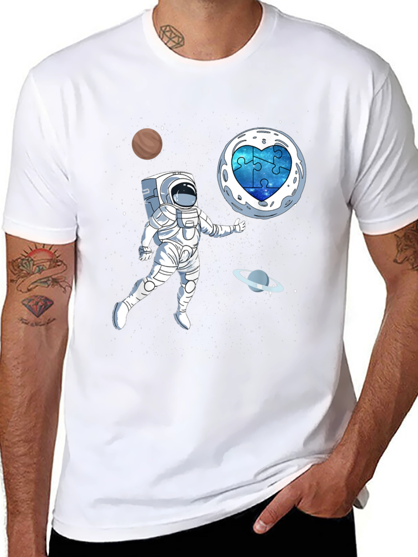 Astronaut Autism Awareness T-Shirt Space Puzzle Heart