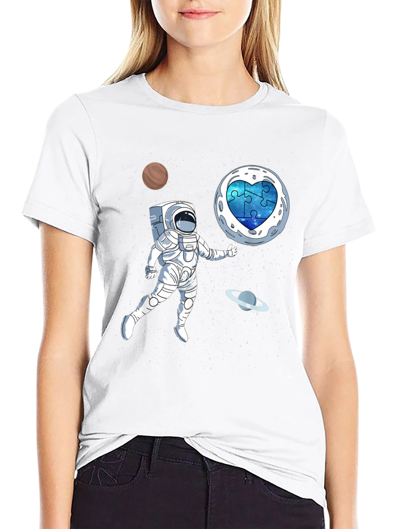 Astronaut Autism Awareness T-Shirt Space Puzzle Heart