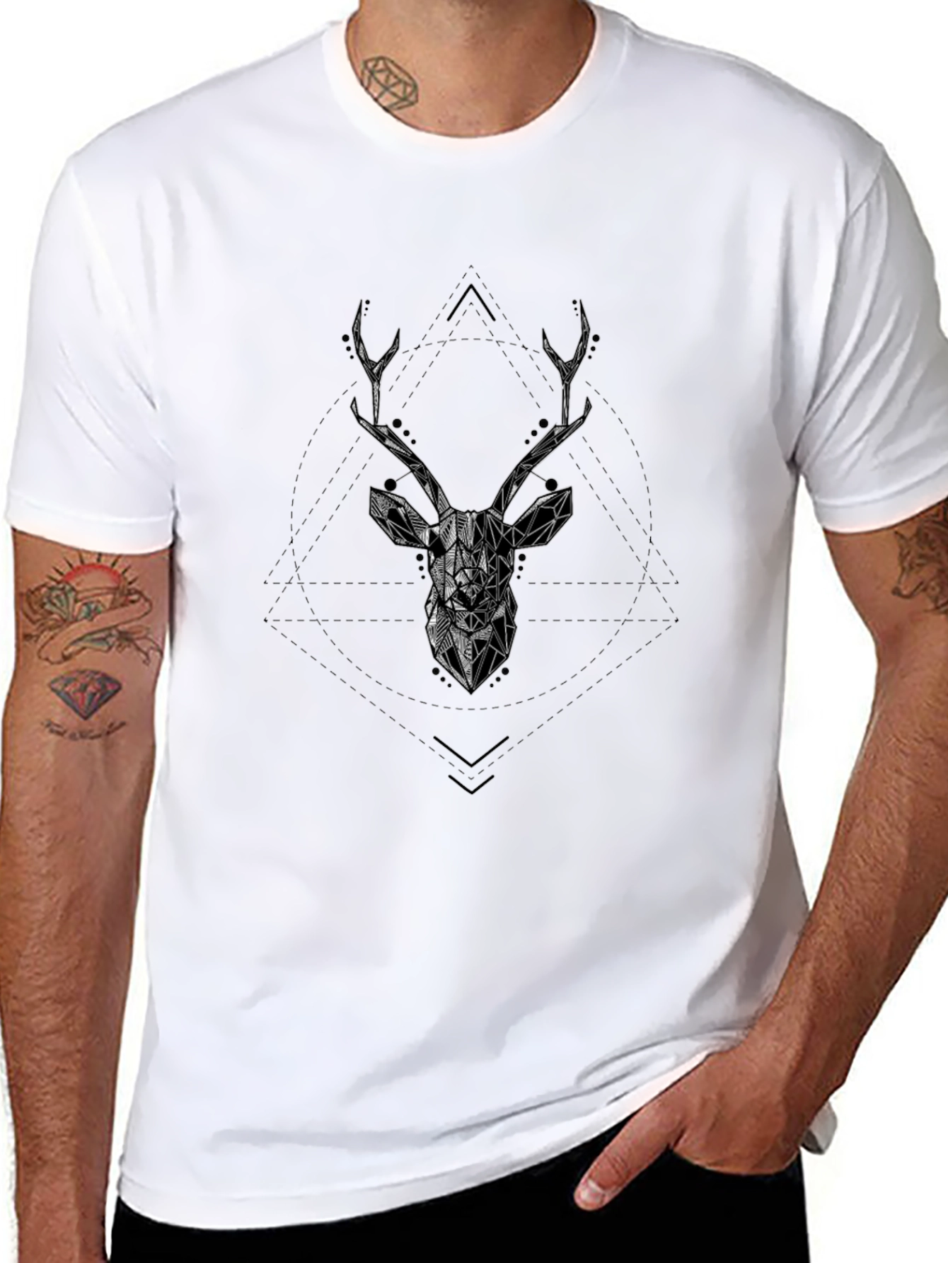 Geometric Deer Head Graphic T-Shirt