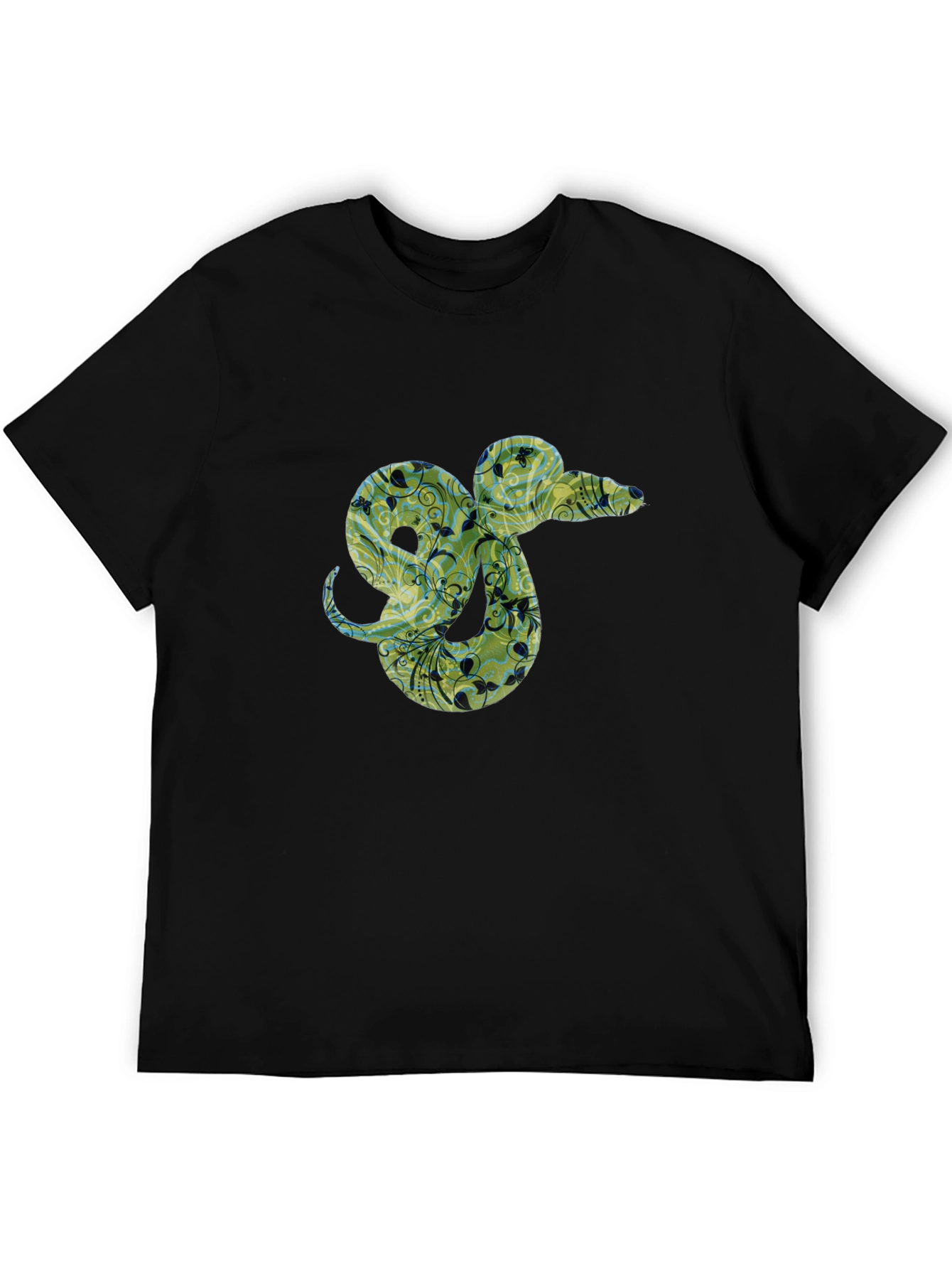 Floral Snake Graphic Tee - Black Casual T-Shirt