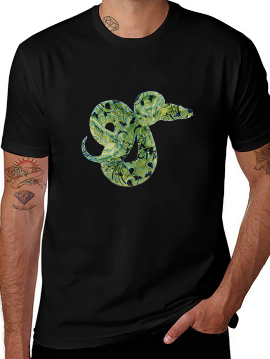 Floral Snake Graphic Tee - Black Casual T-Shirt
