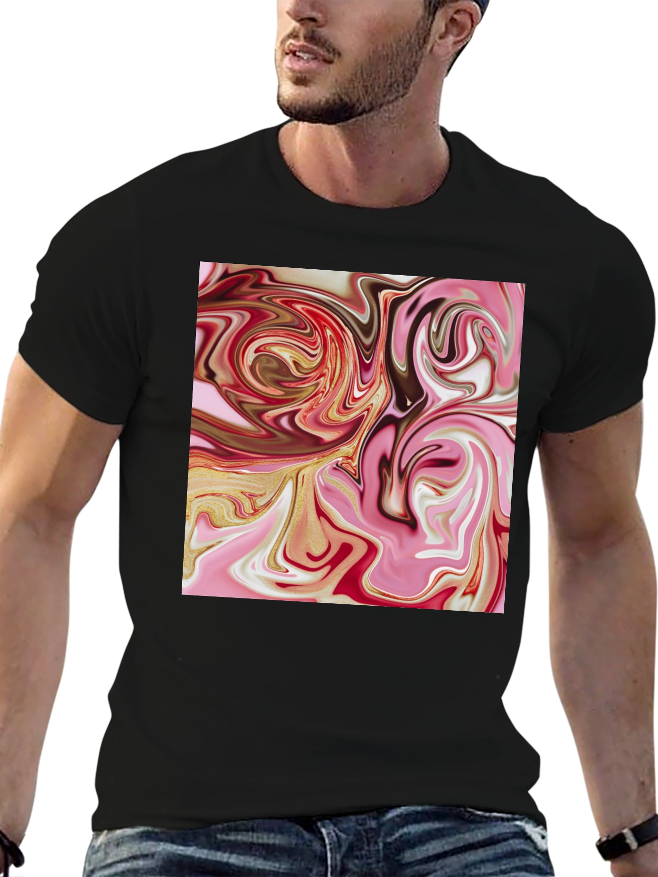 Abstract Swirl Graphic Tee - Black
