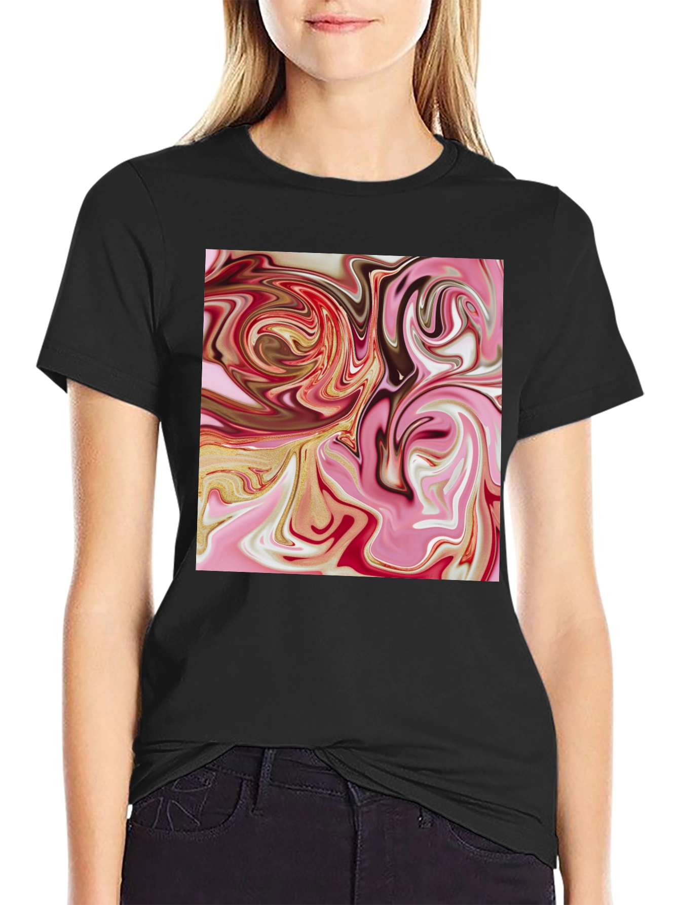 Abstract Swirl Graphic Tee - Black