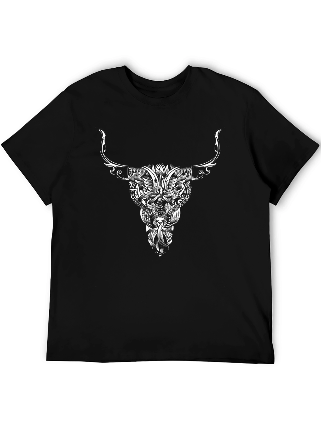 Black Tee with Bull Skull Tribal Art