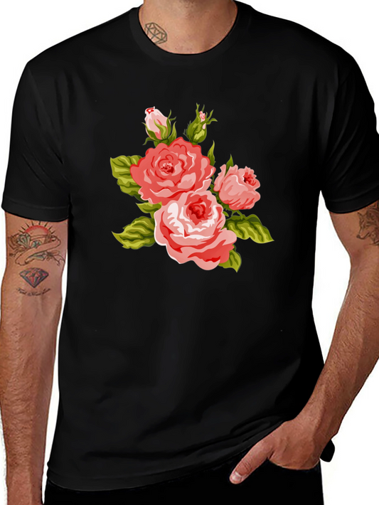Floral Rose Graphic Black T-Shirt