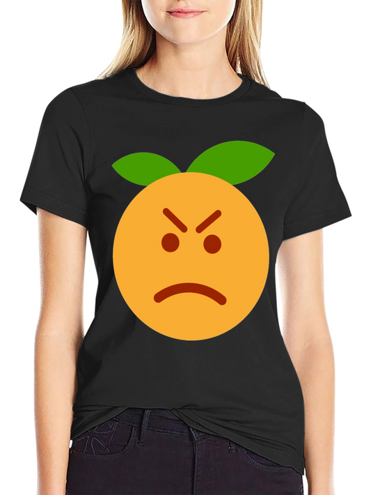 Angry Orange Emoji Graphic T-Shirt - Black Cotton Blend