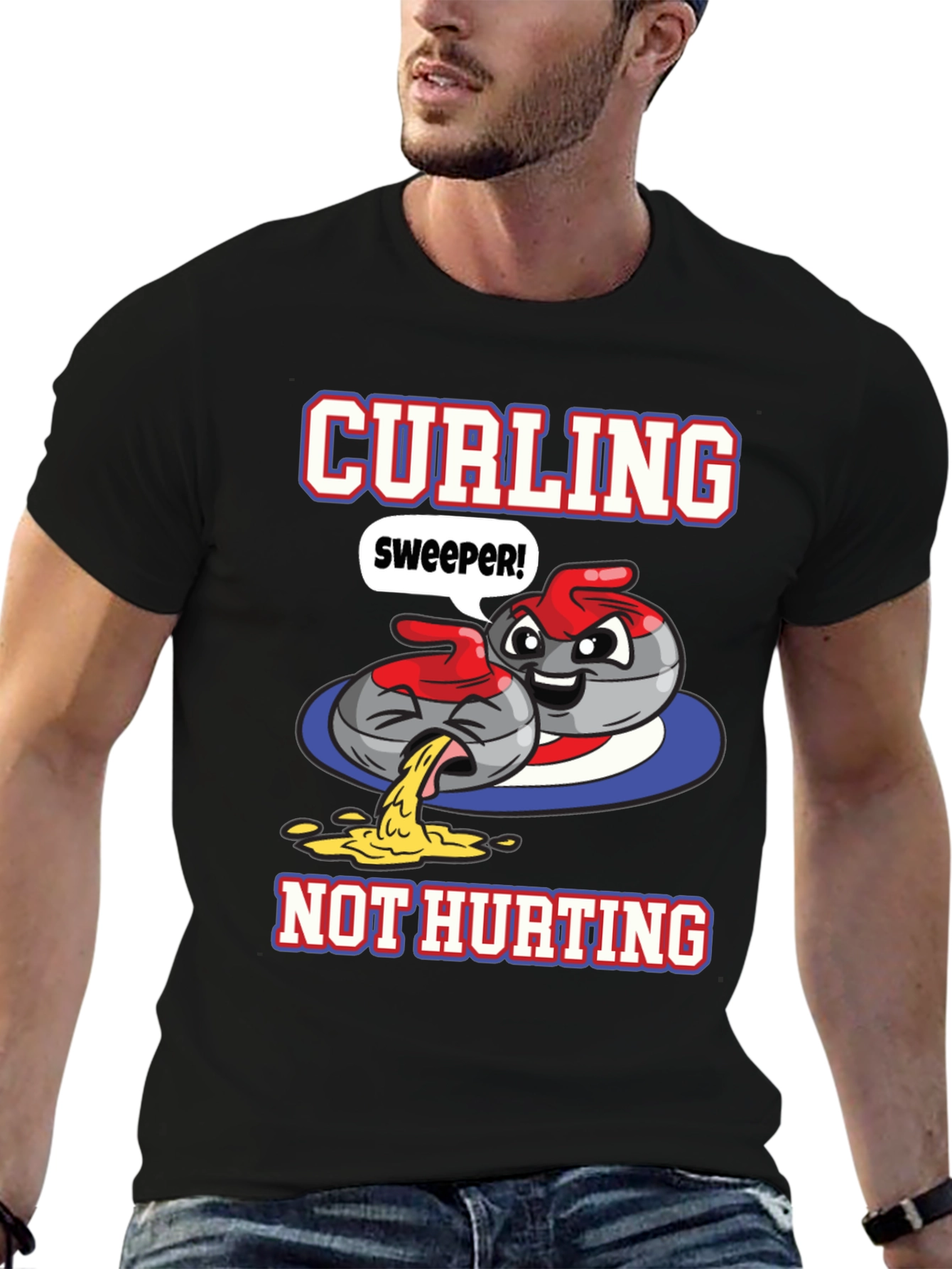 Funny Curling T-Shirt - Sweeper Not Hurting!