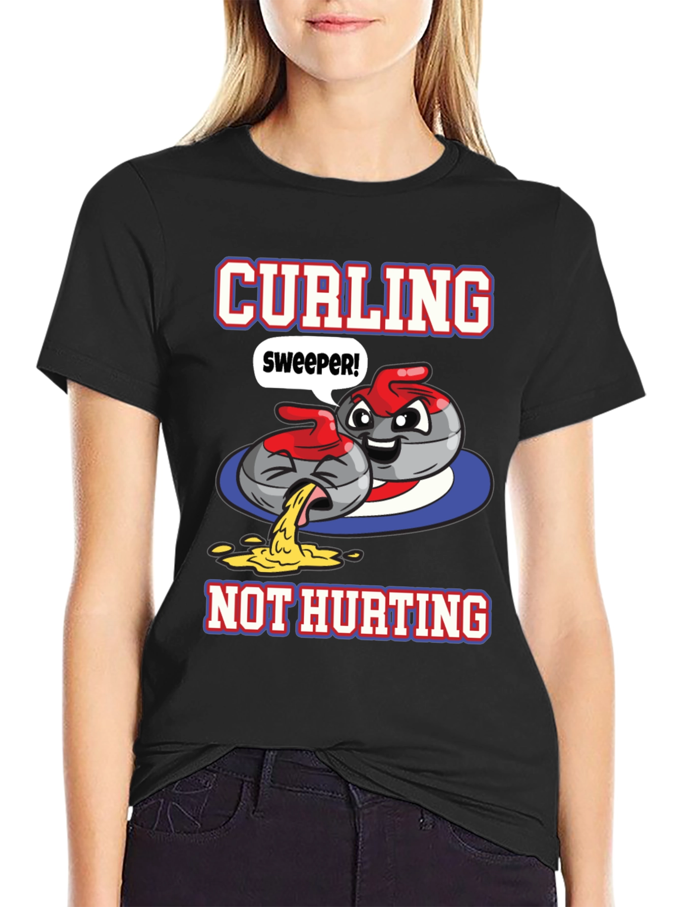 Funny Curling T-Shirt - Sweeper Not Hurting!