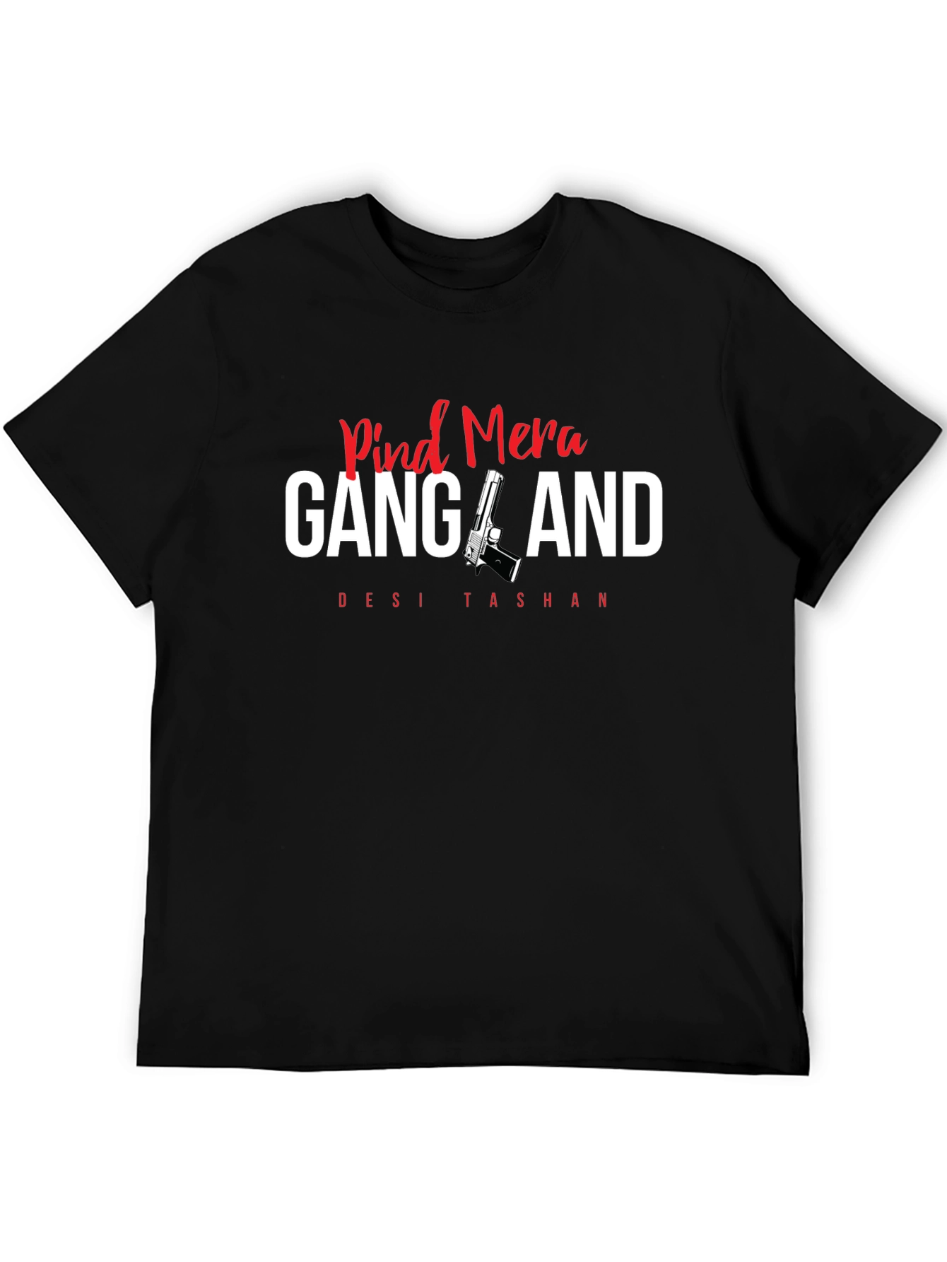 Pind Mera Gangland Mens Black Graphic T-Shirt