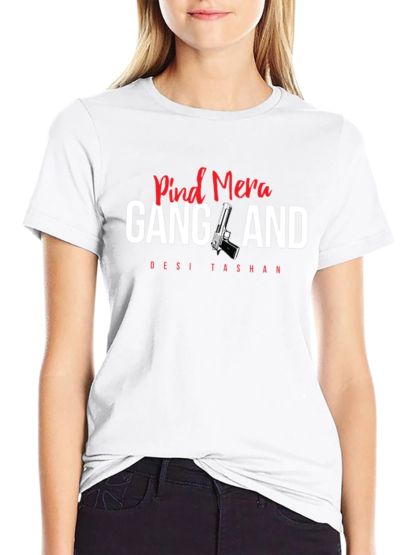 Pind Mera Gangland Mens Black Graphic T-Shirt
