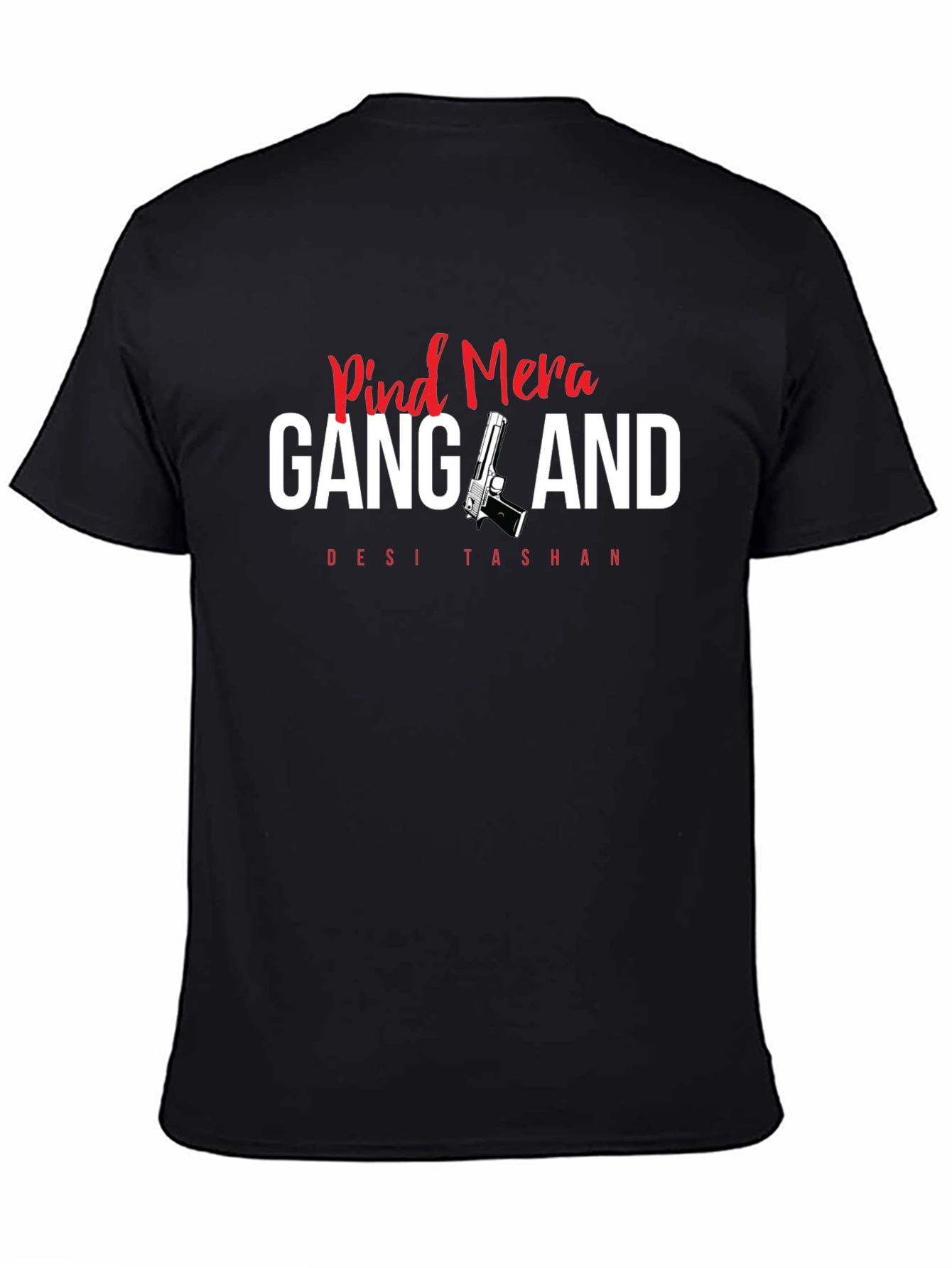 Pind Mera Gangland Mens Black Graphic T-Shirt