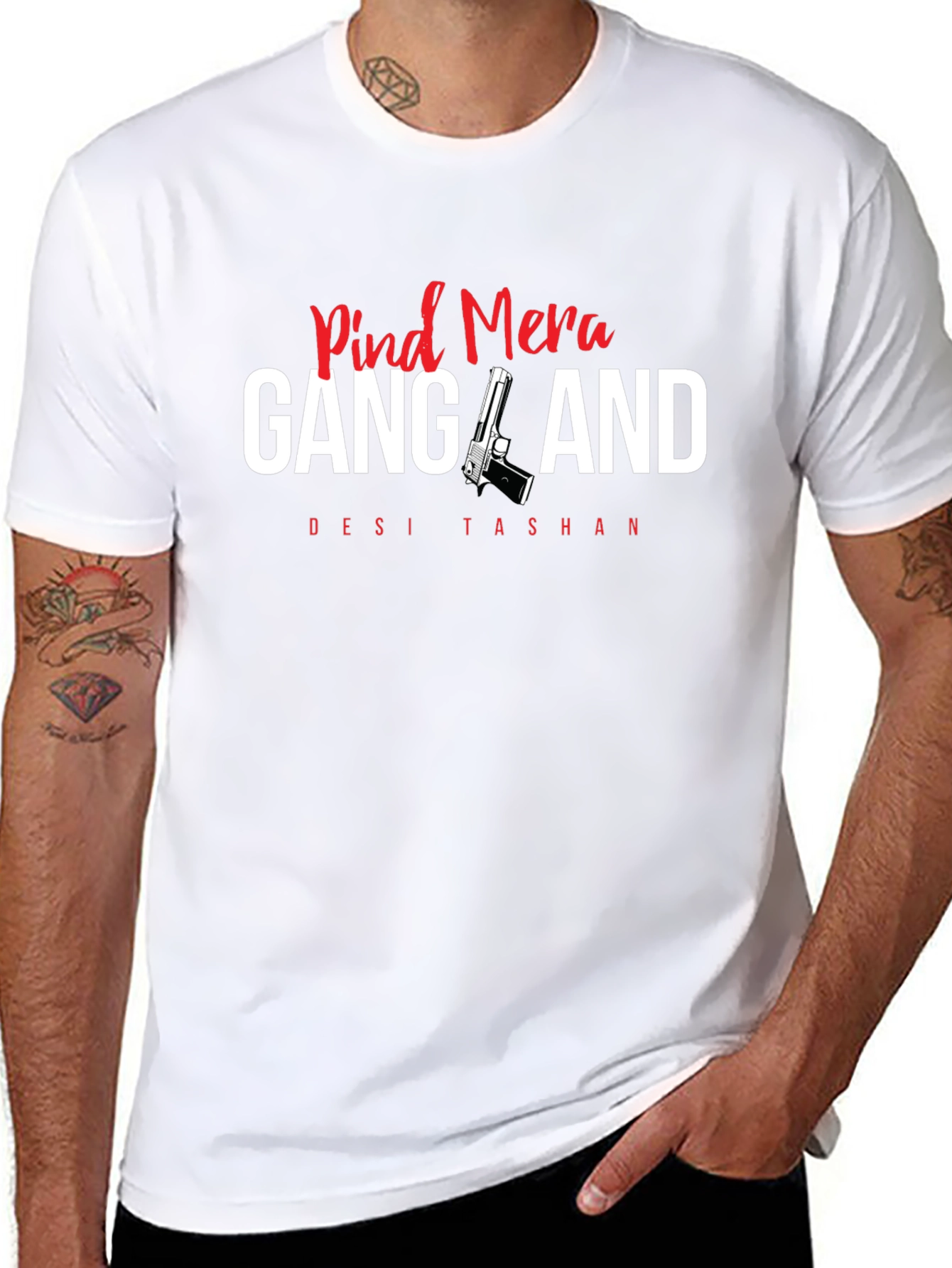 Pind Mera Gangland Mens Black Graphic T-Shirt