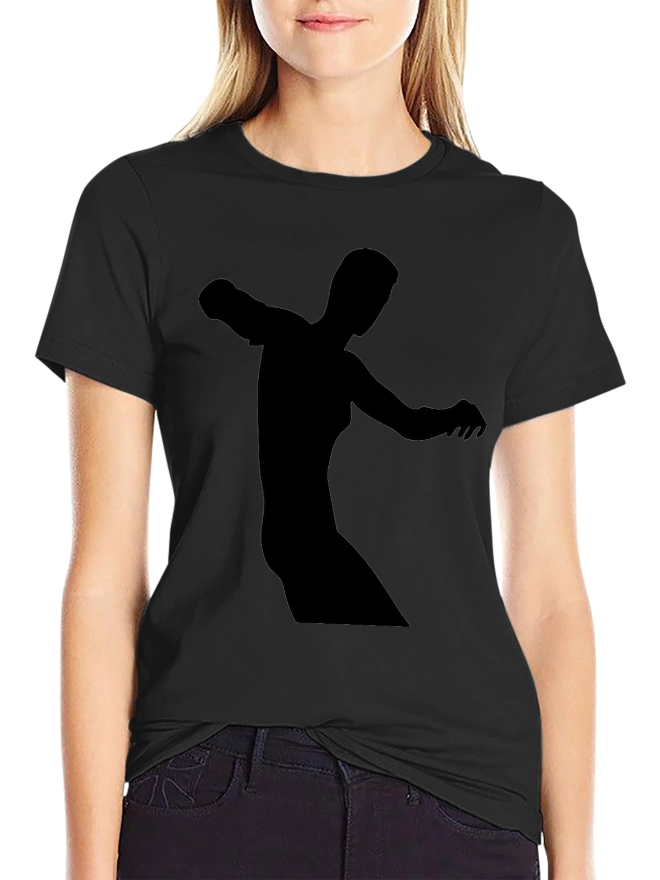 Black Tee with Abstract Figure Print