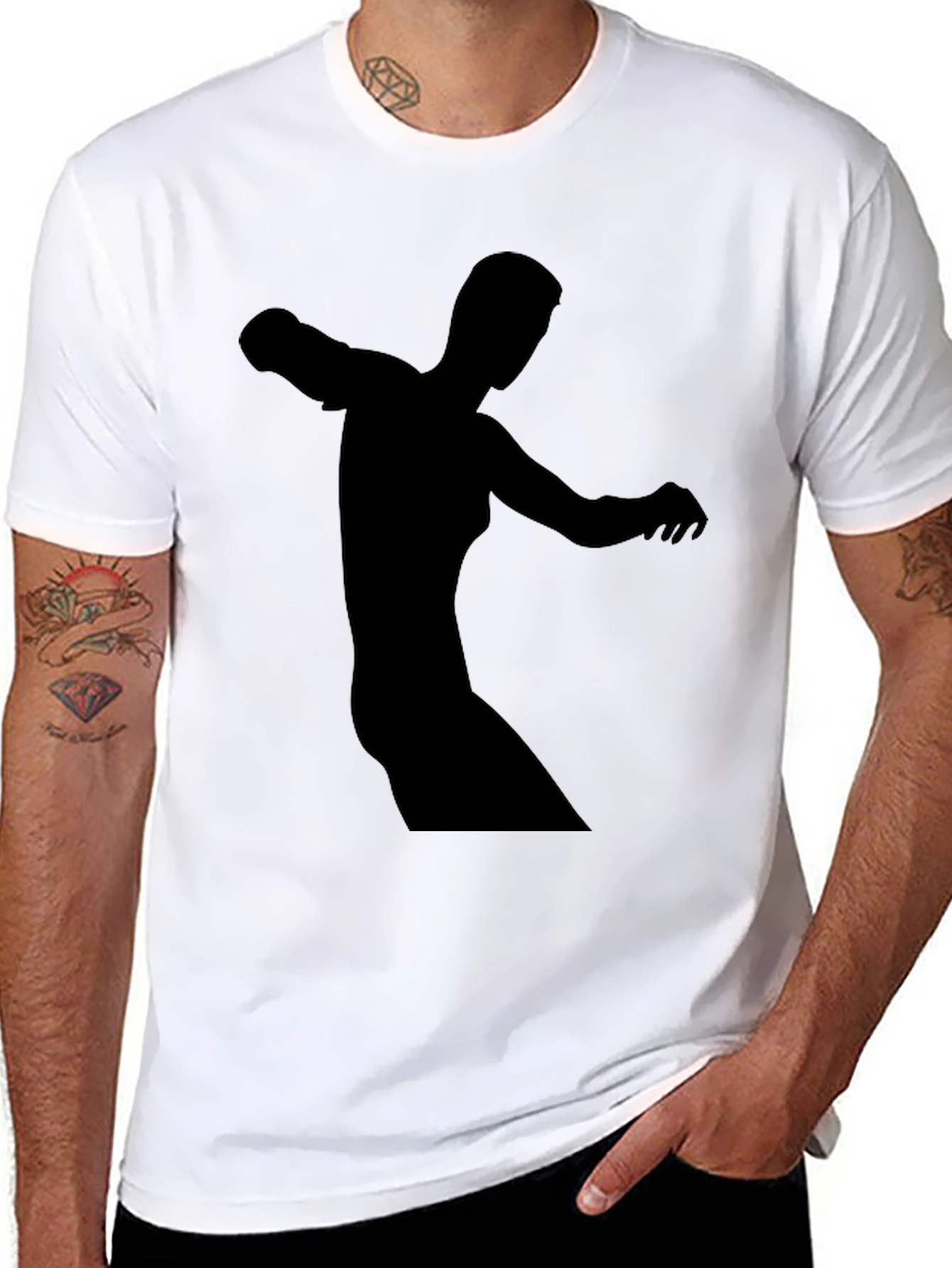 Black Tee with Abstract Figure Print