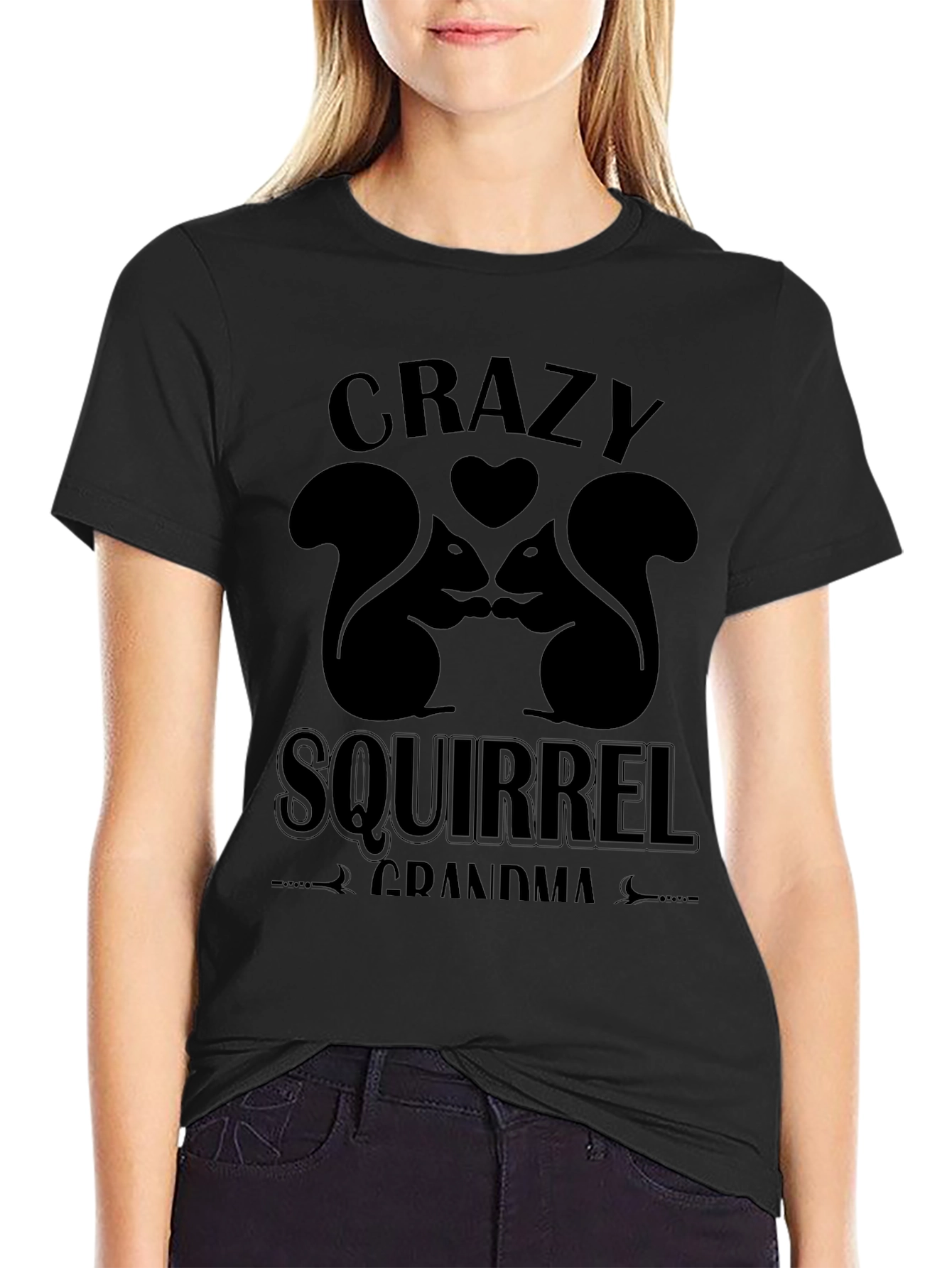 Crazy Squirrel Grandma Black T-Shirt