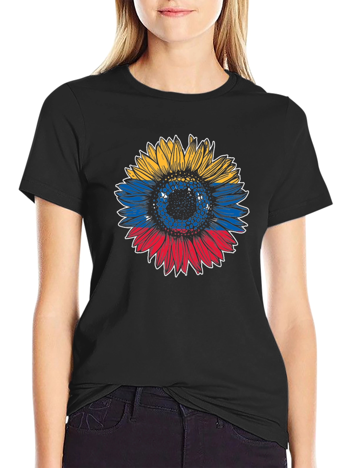 Colombian Flag Sunflower Graphic T-Shirt