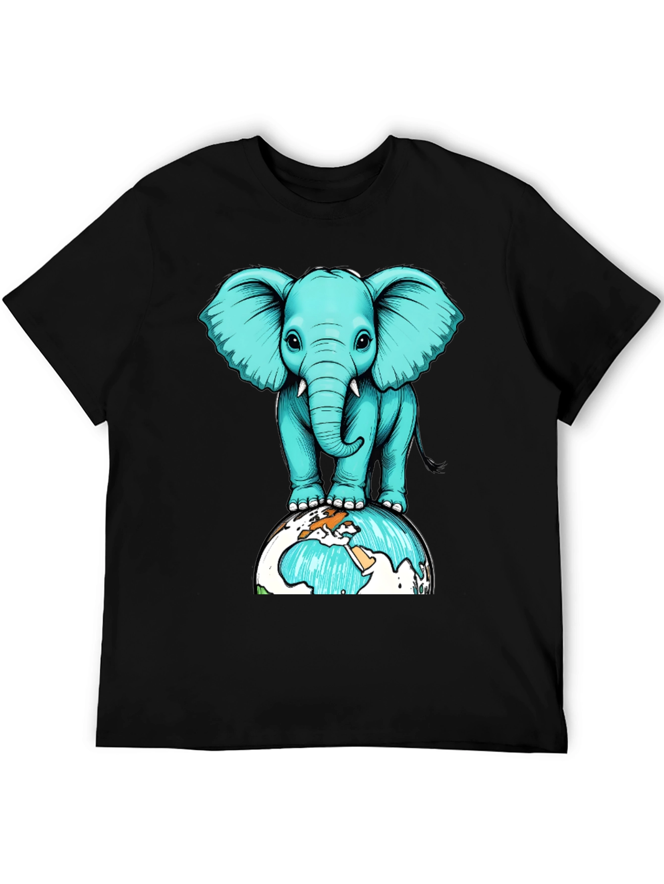 Elephant on Globe Graphic Tee - Black
