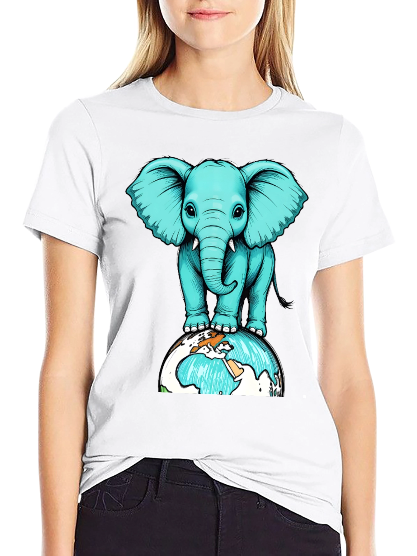 Elephant on Globe Graphic Tee - Black