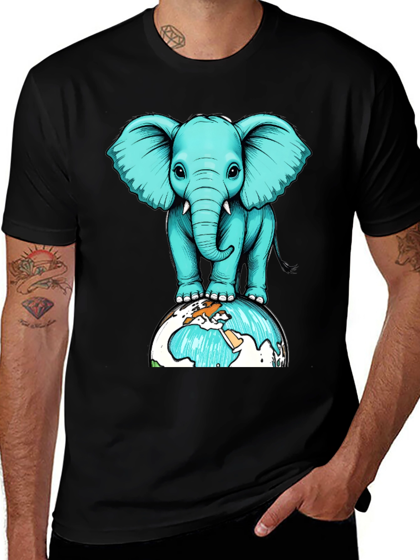Elephant on Globe Graphic Tee - Black