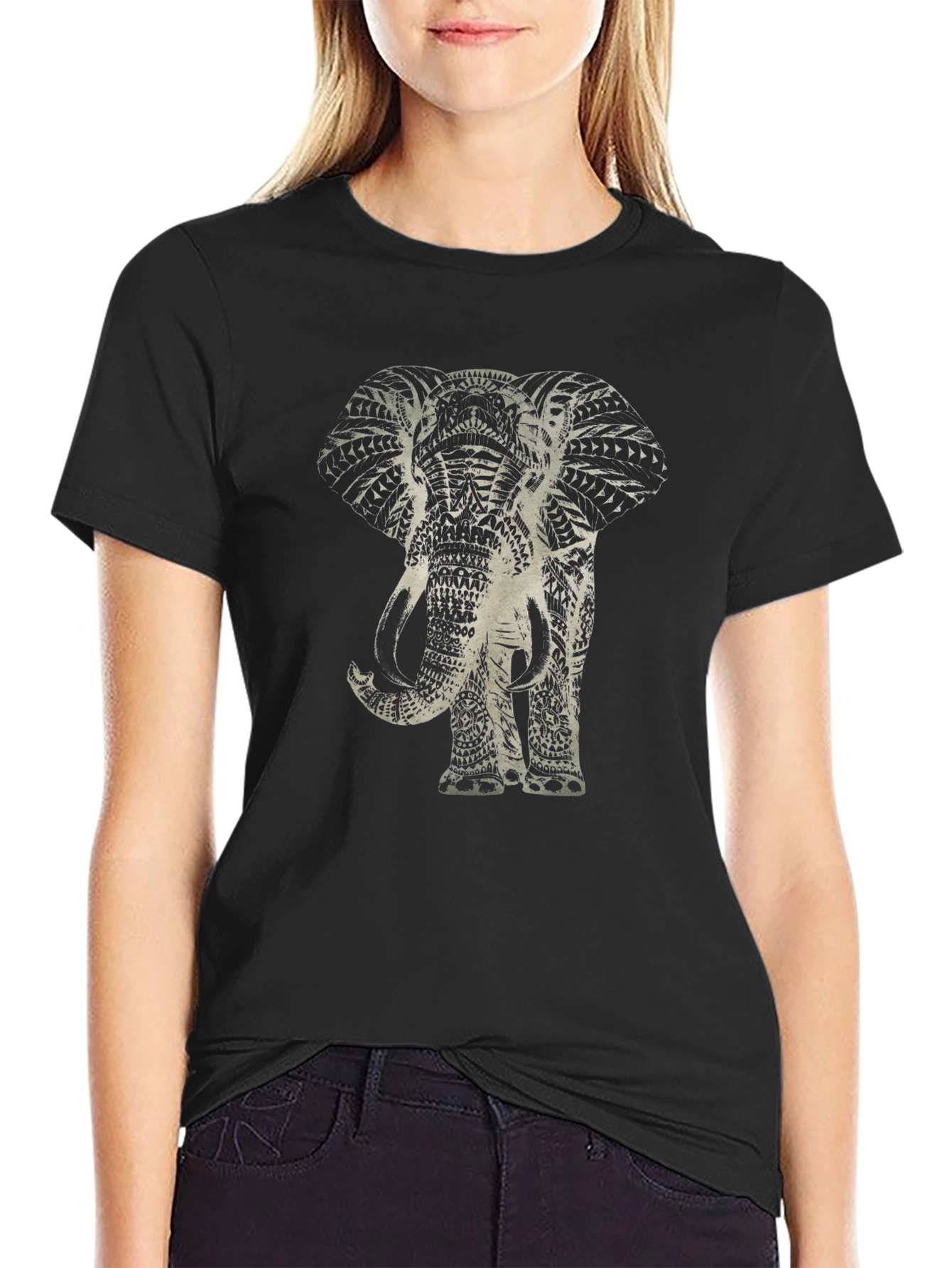 Elephant Graphic Print Black T-Shirt