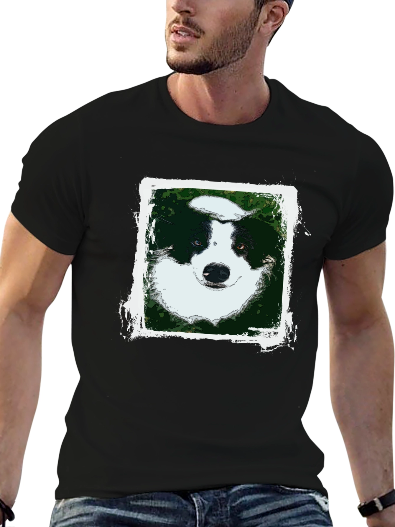 Dog Portrait Graphic Tee - Black