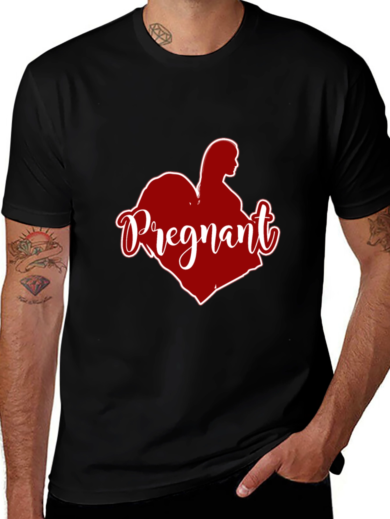 Pregnant Heart Graphic Tee - Black