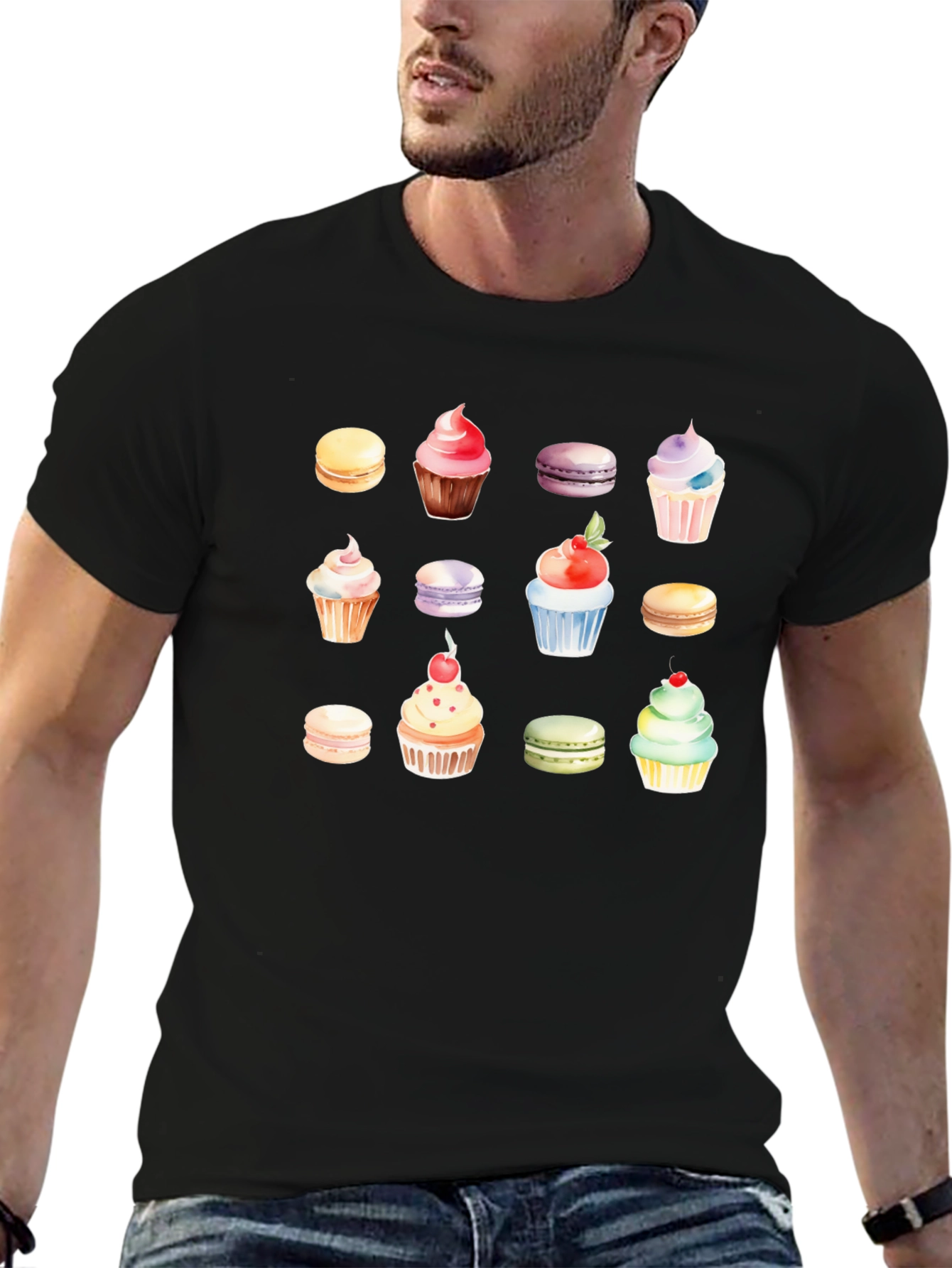 Sweet Treat Tee: Cupcake & Macaron Graphic T-Shirt
