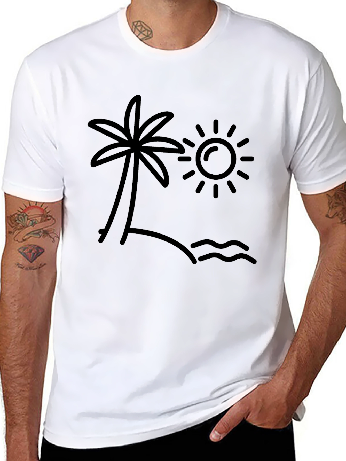 Tropical Beach Graphic Tee - Black