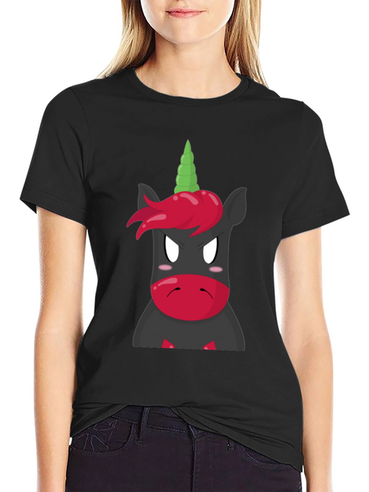 Grumpy Unicorn Graphic Tee - Black Cotton T-Shirt