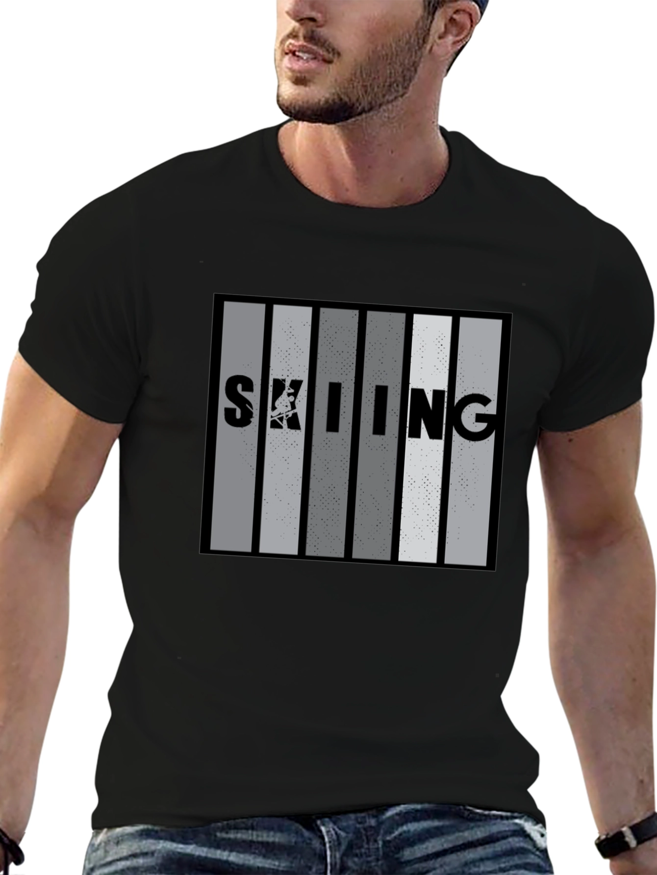 Skiing Stripe Graphic T-Shirt - Stylish Mens Tee