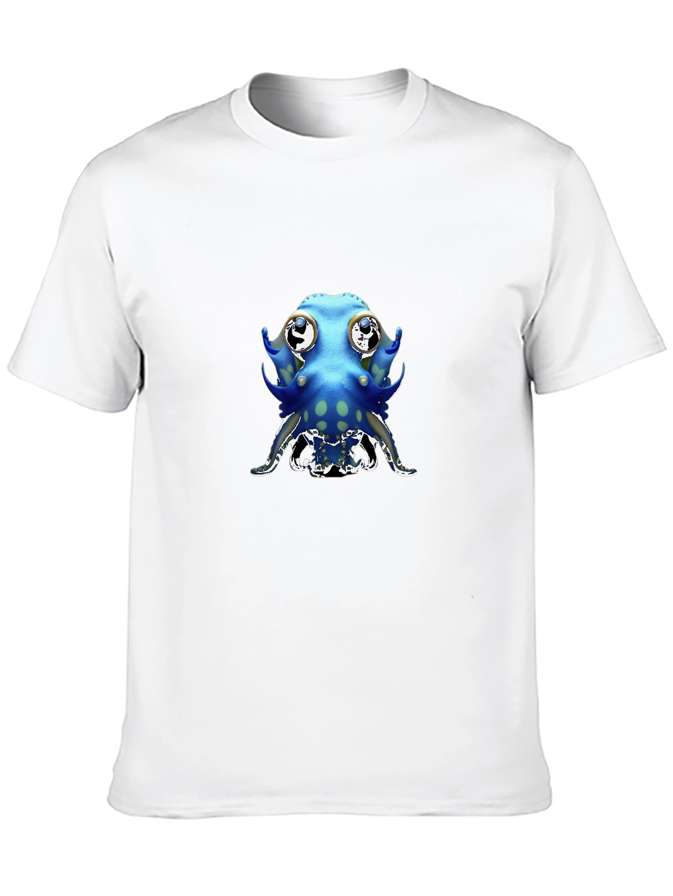 Cartoon Octopus Graphic Tee - Black Cotton Blend